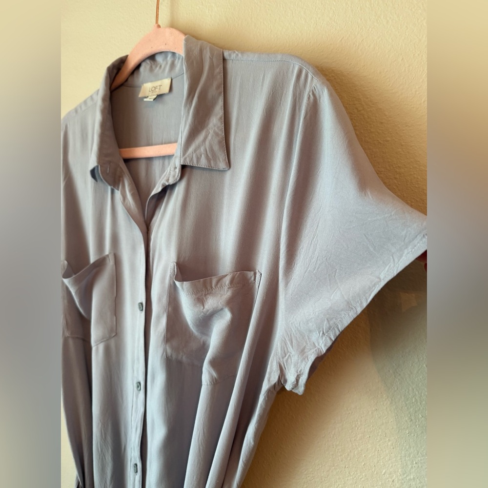 LOFT Light Gray Button-Up Mini Dress - Picture 9 of 10